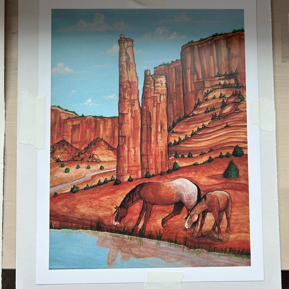 Desert Landscape Art Print with Horses